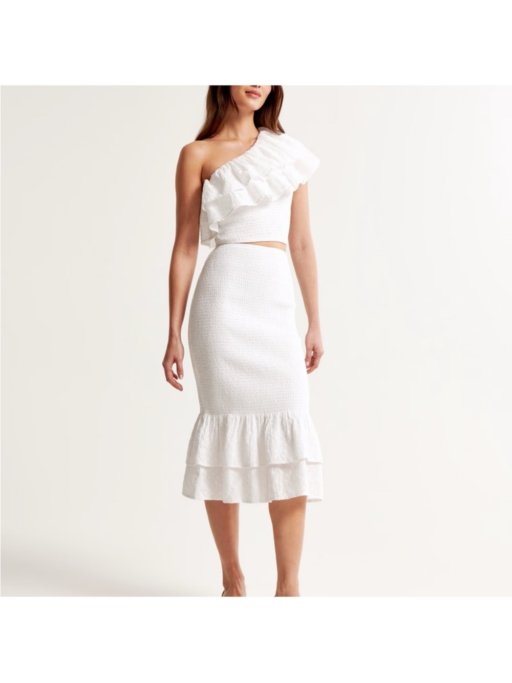 Abercrombie White One-Shoulder Ruffle Two-Piece Dress Set